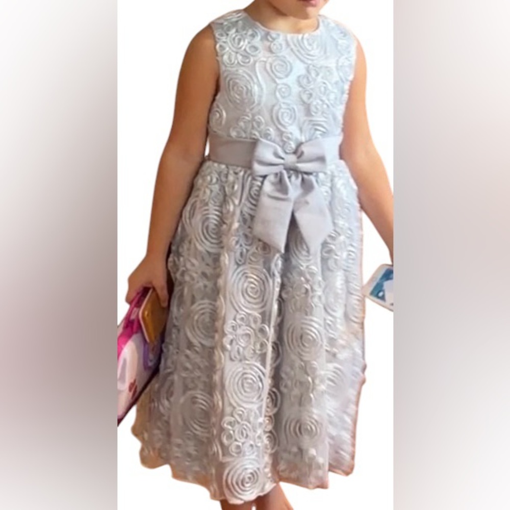Rare Editions Girls Silver Rosette Sz 6 Party Dress Sleeveless Wedding Gala